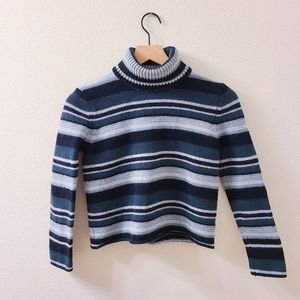 Vintage Jones NY Blue Striped Wool Turtle Neck Cropped Sweater